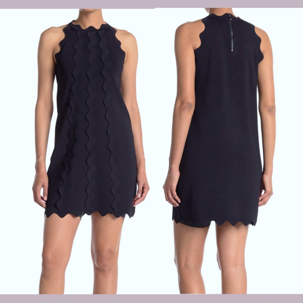 NWT Ted Baker London [TB Size‎ 0 ] Rickrack Trim Knit Shift Dress Navy
